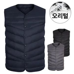 [디바옴므]덕다운 투웨이 경량 패딩 집업 라운드 조끼 오리털