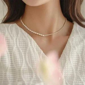 연장고리 패션 테니스체인 담수진주 목걸이 언발런스 반반