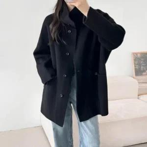 |CCJ68F1|여성 울 하이넥 루즈핏 긴팔 핸드메이드 코트