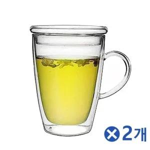 유리 이중글라스 커피컵 300ml 핸들컵 2개 커피컵 음료잔 커피잔 홈카페 귀여운컵 주스잔
