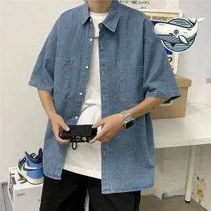 캐주얼 오버핏 청반팔셔츠 스트릿 룩 멋진 데님