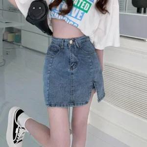 [피커]바지 일체형 롱다리 데님 스커트 숏팬츠 스타일