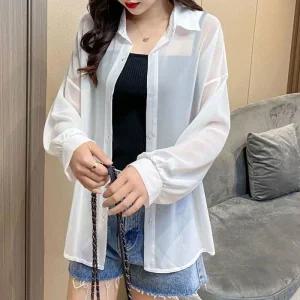 [피커]여름 루즈핏 시스루 흰색셔츠 2color DK-0387