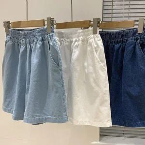 [피커]데일리 코튼 데님 하의코디 하이웨스트 하프 팬츠