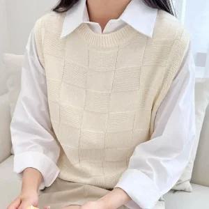 [피커]모던 여성 니트 엠보 여자 니트베스트 베스트 2색