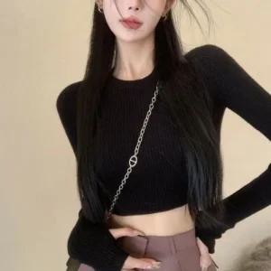 [피커]여자 슬림핏 골지 크롭니트티 크롭 니트티 4컬러