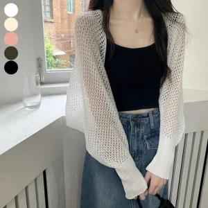 [피커]볼레로 니트 니트볼레로 라운드 메쉬 시스루 아우터