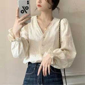 [피커]오피스 레이스 잔꽃블라우스 소매 루즈핏 청순