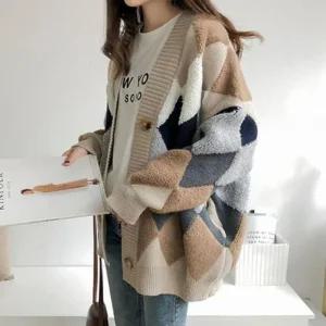 [피커]아가일 패턴 패턴카디건 가디건
