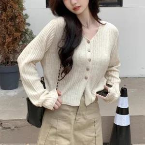 [피커]미니멀 골지 데일리아우터 크롭 브이넥 가디건 4컬러
