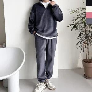 [라일리] Rly 남자 기모 반집업 골덴조거상하세트