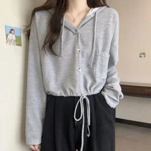 ONM 후드 크롭 가디건 밑단 스트링 핏조절 데일리 실