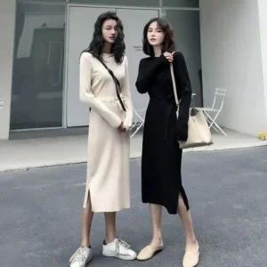 심플 니트원피스 데일리 일자핏 슬림 골지원피스 스트