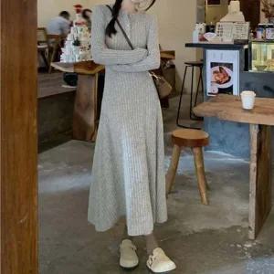 골지 니트 롱원피스 봄 가을 간절기 캐주얼 데일리룩