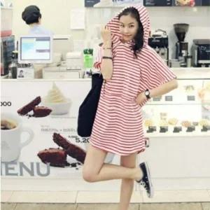 미니 후드 잔스프 루즈핏 반팔 라이트 플레어원피스