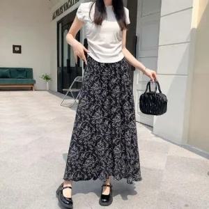여성 꽃무늬 플라워 밴딩 롱치마 데일리 스커트