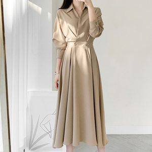 2023 봄 가을 하객용 원피스 단정한 데이트룩 출근룩 결혼식 우아한 셔츠 여성용 긴 롱 드레스