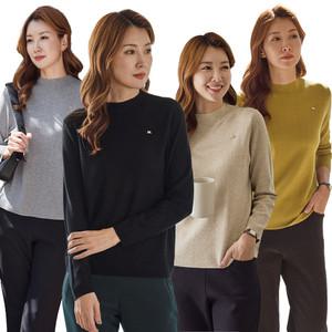 이브바바 여성 브로치 반목 긴팔 하프넥 폴라 골지 얇은 가을 니트 티셔츠 스웨터
