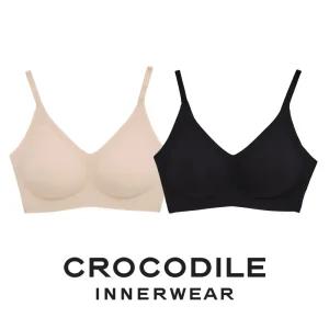 [크로커다일] 감탄브라 나일론골지 패드일체형 후크형 브라 베이지 블랙 CDW