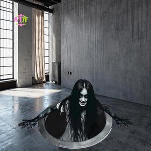 A47F-할로윈 바닥 벽 데칼 긴 머리 여성 공포 스티커 3D 현실적인