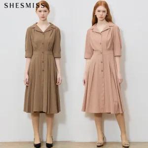 SHESMISS)] 고품격 린넨 블렌디드 오픈칼라 원피스  택가격  378000원)