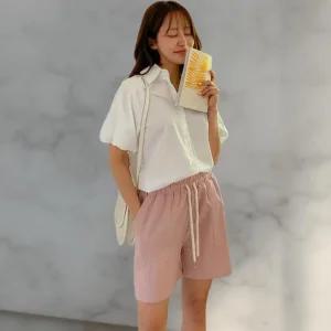 여성 마원단 원컬러 고무줄 스트랩 면원단 숏팬츠