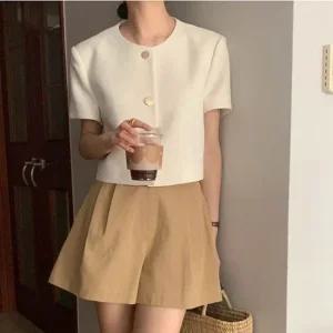 스테디 썸머 3색 노카라라운드칼라 세미크롭 점퍼 여성아우터 패션가디건 데일리점퍼