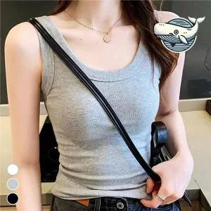 편안한 슬림핏 유넥 민소매 탑 기본 디자인