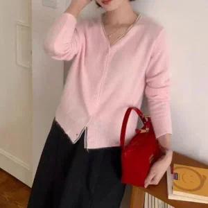 [하프클럽/]여성 브이넥 레이어드 쉬폰 가디건 비스코스 울 혼합
