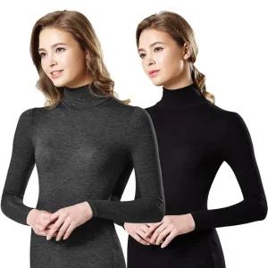 여성 발열내복 터틀넥 목폴라 보온내의 상의 검정 회색