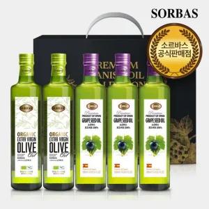 유기농올리브유 500ml 2병 포도씨유 500ml 3병 오일선물세트