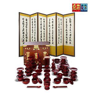 [남원목기]남원 춘향 물푸레 제기 47p + 왕관 제기함 + 추사 산수화 6폭병풍 (증정품-퇴주그릇)