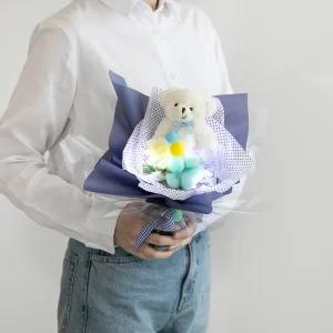 비누 수국 장미 조화 꽃다발 리본곰 30cm 2컬러 인테리어 꽃 선물 장식 기념일 졸업식 발표회 학예회 인형