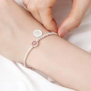 925 실버 로맨틱 코인 로즈쿼츠 원석 볼 스트링 데일리 은 팔찌