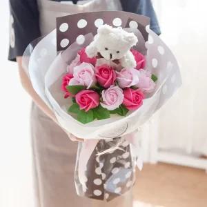 비누 장미 조화 꽃다발 패턴곰 50cm 4컬러 인테리어 꽃 선물 장식 기념일 졸업식 발표회 학예회 인형