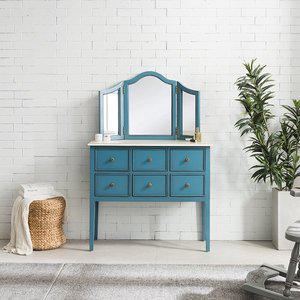 [퍼니프랑] 유럽형 수입 빈티지 엔틱가구 RG 07 접이식 거울 포함 블루 화장대 겸용 콘솔 세트