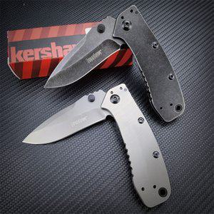 Kershaw 1556 Cryo II 플리퍼 보조 포켓 접이식 칼 3.25 인치 비드 블라스트 플레인 블레이드 스테인레스