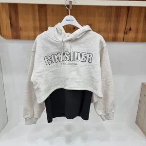 [에꼴리에][모다 행담도] 틴톡 언발 크롭 후드 레이어드티 23RT453A_HDD