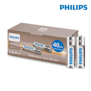 필립스 알카라인 AA건전지 40개입