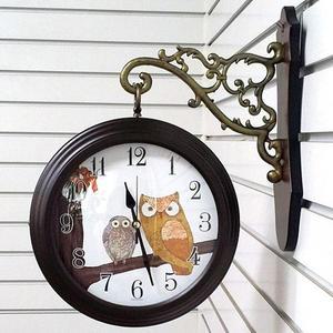 [RG965910]GB2272 무소음 부엉이 양면 벽시계 모던진밤색