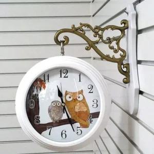 GB2273 부엉이 양면벽시계 퓨어 화이트 취침등 양면시계