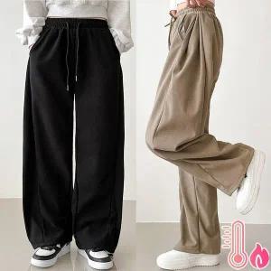 [하프클럽/]기모 코듀로이 옆셔링 와이드 스트링 허리밴딩 골덴 겨울바지