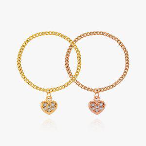 [엘렌쥬얼리]14K 큐티 하트 딸랑이 커브 체인 금 반지