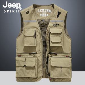 JEEP SPIRIT 남성 여름 멀티포켓 아웃도어 낚시 등산 조끼 작업 조끼