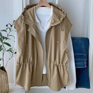 [신세계라이브쇼핑][샵앤] 여성 바스락 간절기 레이어드 허리 스트링 집업 후드 조끼 BONG-WVS-4188-베이지