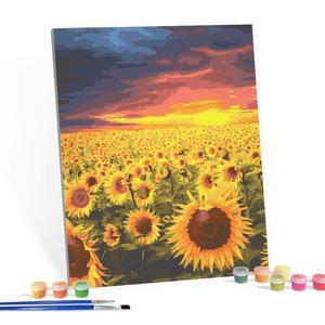 [JHQS8I7V_4B]DIY 페인팅 캔버스 노을진 해바라기 밭 40X50