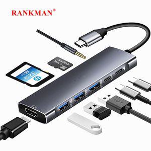 노트북 멀티포트 C타입 랭크맨 USB C 허브-4K HDTV 3.0 2.0 카드 리더기 Aux 독 아이폰 호환 15 아이패드