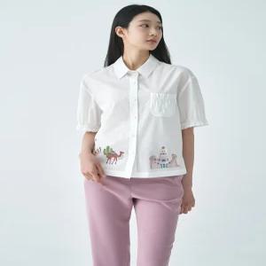 [지센]테마 프린트패치 블라우스 LCWSO529_WH