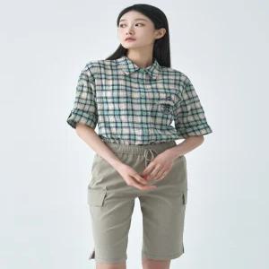 [지센]코튼체크 자수 스트링 블라우스 LCWSO537_MT