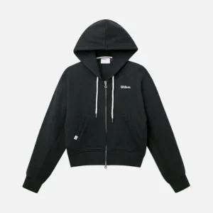 바람막이 LQC W241002LFJ21-BLK 여성 로고자수 크롭 후드집업